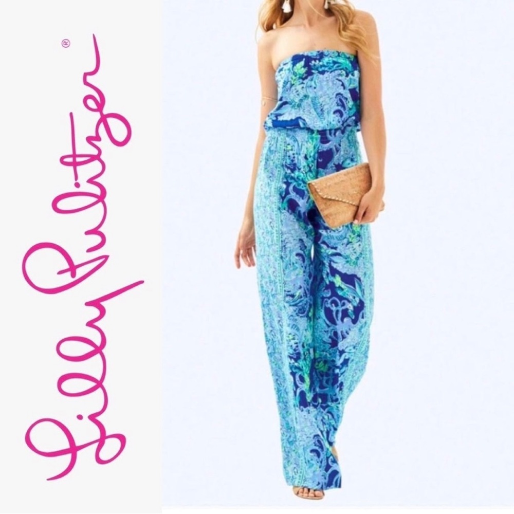 Lilly Pulitzer PIM Jumpsuit in Blue Current Sea Sirens Medium